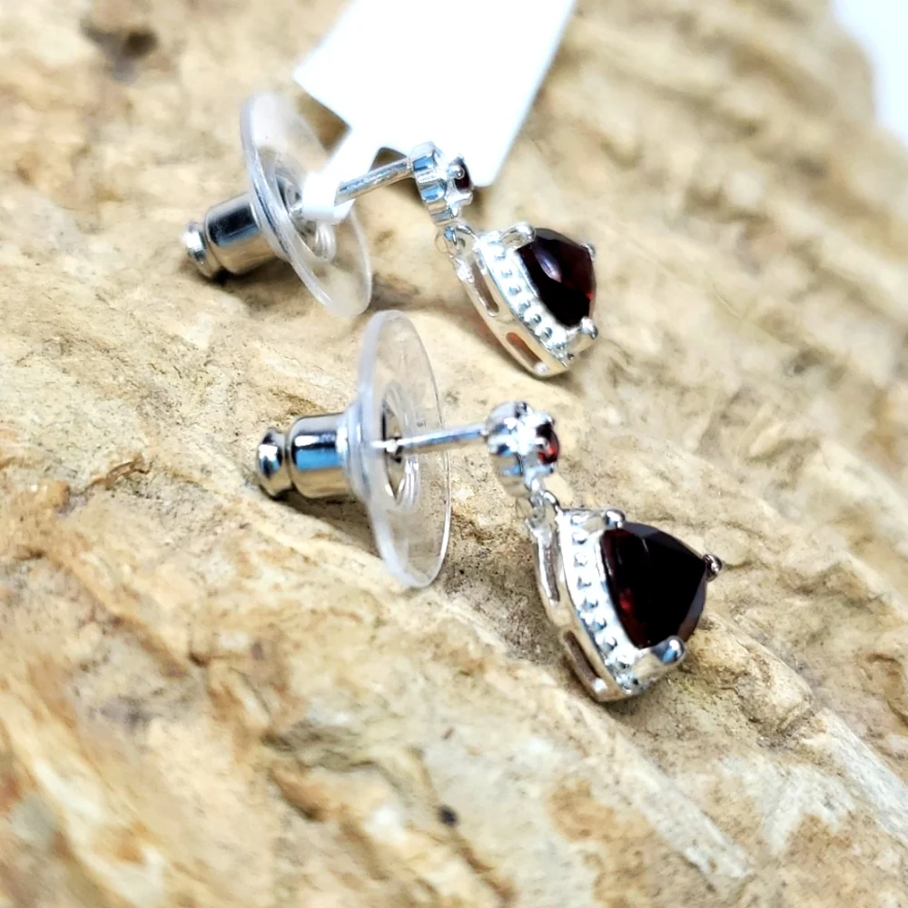 Mozambique Garnet Trillion Cut Sterling Silver Earrings NWT